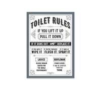 Printers Mews Toilet Rules A2 Print in Grey Frame Bathroom Art Prints Bathroom Print Décor 46 X 63cm (17.7x24.8inch)