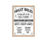 Printers Mews Toilet Rules A2 Print in Oak Effect Frame Bathroom Art Prints Bathroom Print Décor 47 X 63cm (17.7x24.8inch)