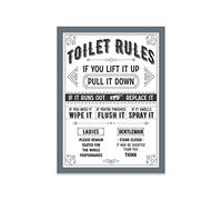 Printers Mews Toilet Rules A3 Print in Grey Frame Bathroom Art Prints Bathroom Print Décor 33.5 X 45.5cm (13.2x18inch)
