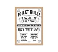 Printers Mews Toilet Rules A3 Print in Oak Effect Frame Bathroom Art Prints Bathroom Print Décor 33.5 X 45.5cm (13.2x18inch)