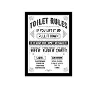 Printers Mews Toilet Rules A4 Print in Black Frame Bathroom Art Prints Bathroom Print Décor 24.5 X 33cm (9.6x13inch)