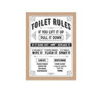 Printers Mews Toilet Rules A4 Print in Oak Effect Frame Bathroom Art Prints Bathroom Print Décor 24.5 X 33cm (9.6x13inch)