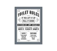 Printers Mews Toilet Rules A5 Print in Grey Frame Bathroom Art Prints Bathroom Print Décor 19 X 24.5cm (7x9.6inch)