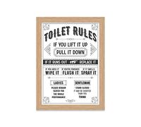 Printers Mews Toilet Rules A5 Print in Oak Effect Frame Bathroom Art Prints Bathroom Print Décor 20 X 24.5cm (7x9.6inch)