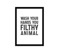 Printers Mews Wash Your Hands You Filthy Animal A3 Print in Black Frame Modern Bathroom Art Bathroom Wall Prints 33.5 X 45.5cm (13.2x18inch)