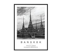 Printers Mews Wat Pho Travel Print Bangkok Wall art Black and white Poster A4 Print only 21 X 29.7cm (8.3x11.7inch)