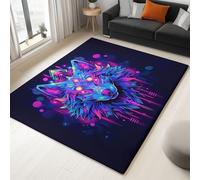 Printing Area Rug Game Style For Kids Boys Girls Bedroom, Cartoon Neon Wolf Head Living Room Home Decor Carpets 60 X 90 Cm For Garden Office Decorative, Area Rug Non-Slip Washable Black