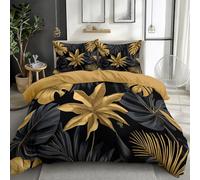 Printing Duvet Cover Set Double Rainforest Tropical Leaves Black Gold Duvet Cover Bedding Earthy Brown Printed Teen Bedding Sets 1 Zipper Quilt Cover 2 Pillowcases