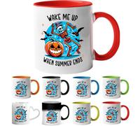 Printing Planet Dancing Skeleton Halloween Mug - Funny Pumpkin Coffee Mug | Spooky Skeleton & Jack-O’-Lantern Design | 11oz Ceramic Mug for Coffee, Tea (red).