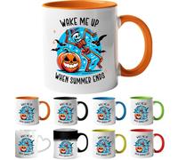 Printing Planet Dancing Skeleton Halloween Mug - Funny Pumpkin Coffee Mug | Spooky Skeleton & Jack-O’-Lantern Design | 11oz Ceramic Mug for Coffee, Tea (Orange).