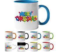 Printing Planet Graffiti “Merry Christmas” Mug - Colourful Street-Style Ceramic 11 oz Drinkware for Holiday Cheer(Sky Blue).