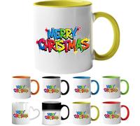 Printing Planet Graffiti “Merry Christmas” Mug - Colourful Street-Style Ceramic 11 oz Drinkware for Holiday Cheer(Yelllow).