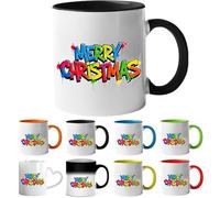 Printing Planet Graffiti “Merry Christmas” Mug - Colourful Street-Style Ceramic 11 oz Drinkware for Holiday Cheer(Black).