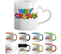 Printing Planet Graffiti “Merry Christmas” Mug - Colourful Street-Style for Holiday(Heart Mug).