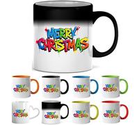 Printing Planet Graffiti “Merry Christmas” Mug - Colourful Street-Style for Holiday(Magic Heat Mug)