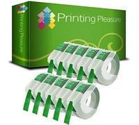 Printing Pleasure 10 Green Tapes S0898160 Embossing Labels Compatible with Junior S0717900 & Omega S0717930 Label Makers | 9mm x 3m | White Print on Green Background