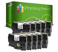 Printing Pleasure 10 x TZe-S241 TZ-S241 Black on White Extra Strength Adhesive Tapes Compatible with P-Touch Label Printing Machines | 18mm x 8m