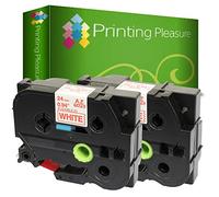 Printing Pleasure 2X TZeFX252 Red on White (24mm x 8m) Flexible Tapes Compatible with P-Touch Label Printers