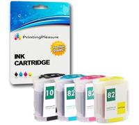 Printing Pleasure 4 (FULL SET) Compatible Ink Cartridges Replacement for 10/82 XL for DesignJet 500 500+ 500ps 500ps+ 800 800ps 815mfp 820mfp cc800ps - Black/Cyan/Magenta/Yellow, High Capacity