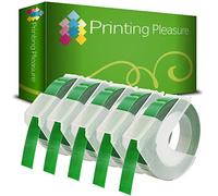 Printing Pleasure 5 Green Tapes S0898160 Embossing Labels Compatible with Junior S0717900 & Omega S0717930 Label Makers | 9mm x 3m | White Print on Green Background