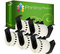 Printing Pleasure 5 x DK22251 Continuous Address Labels Compatible with QL-800 QL-810W QL-820NWB | 62mm x 15.24m | Red and Black On White