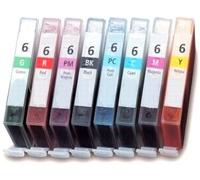 Printing Pleasure 8 (FULL SET) Compatible BCI-6 Ink Cartridges for Bubble Jet i9900 i9950 Pixma iP8500 - Black/Cyan/Magenta/Yellow/Photo Cyan/Photo Magenta/Green/Red, High Capacity