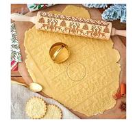 Printing Rolling Pins Rock SnowflakWooden Embossing Baking Cookies Biscuit Fondant Cake Patterned Roller 35 * 5cm Wooden Embossing Rolling Pin(Color 3)