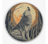 Printmaking Circle Rug for Bedroom Midnight Blue, Grey Wolf Full Moon Forest Animals Ultra Non-Slip Short Pile Door Mats for Kids Room - Extra Large 120 cm