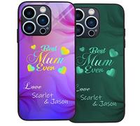 PrintMyPhoneCase Personalised Case for iPhone 13 Pro, Slim Anti Scratch Glass panel with shockproof TPU Rims | Glow in the Dark Case | Custom Phone Case-Best Mum Ever