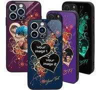 PrintMyPhoneCase Personalised Case for iPhone 16 Pro, Custom Add Image, Photo, Text -Toughened Glass panel with shockproof TPU Rims | Optional Glow in the Dark | Heart Flower-2 Image