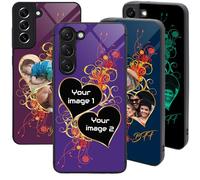 PrintMyPhoneCase Personalised Case for Samsung S23, Custom Add Image, Photo, Text -Toughened Glass panel with shockproof TPU Rims | Optional Glow in the Dark | Heart Flower-2 Image