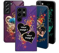 PrintMyPhoneCase Personalised Case for Samsung S24 Ultra, Custom Add Image, Photo, Text -Toughened Glass panel with shockproof TPU Rims | Optional Glow in the Dark | Heart Flower-2 Image
