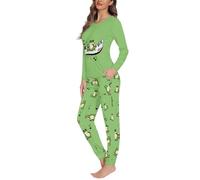 Printpub Cute Graphic Pajamas Set for Women Cozy Casual Pajamas Fall Winter Long Sleeve Pajamas Set, Frog, M