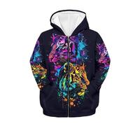 Printpub Neon Tiger Graphic Hoodie for Boys 8-10 Years Athletic Hoodies Loose Fit Hoodie Sweatshirt with Pocket