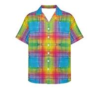 Printpub Rainbow Stripe Pattern Men's Trendy Shirt Size 2XL Men Formal Hawaii Button Down Shirts with Short Sleeve