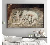 Prints Canvas Painting Vintage Girl With Gentle Dogs Posters Victorian Farmhouse Dog House Wall Pictures Home Room Decor(50x70cm)