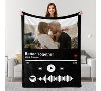 Prints Fun Personalized Spotify Code Music Blanket, Customized Couples Gifts With Photos For Boyfriend Girlfriend, Custom Throw Blanket With Picture For Valentines Birthday Christmas Wedding Gifts