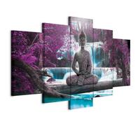 Prints on Canvas - Canvas Wall Art 100x50 cm / 40"x20" 5 pcs Large Canvas Prints XXL - Art Deco Pictures for Bedroom Walls - Home Decor Wall Pictures for Living Room Buddha Waterfall c-A-0021-b-o
