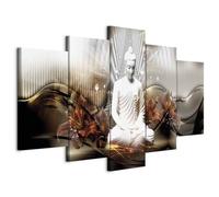 Prints on Canvas - Canvas Wall Art 100x50 cm/40"x20" 5 pieces - Non-woven Canvas Prints Image Framed Artwork Painting Picture Photo Home Decoration - buddha Abstract flowers h-C-0043-b-n