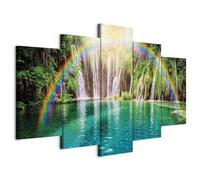 Prints on Canvas - Canvas Wall Art 100x50 cm/40"x20" 5 pieces - Non-woven Canvas Prints Image Framed Artwork Painting Picture Photo Home Decoration - waterfall Rainbow c-A-0071-b-n
