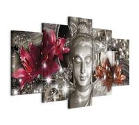 Prints on Canvas - Canvas Wall Art 100x50 cm/40"x20" 5 pieces - Non-woven Canvas Prints Image Framed Artwork Painting Picture Photo Home Decoration - buddha flowers diamond h-C-0029-b-n