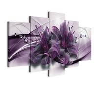 Prints on Canvas - Canvas Wall Art Lilies 100x50 cm/40"x20" 5 pieces - Non-woven Canvas Prints Image Framed Artwork Painting Picture Photo Home Decoration - Flowers Abstract Purple b-C-0155-b-o
