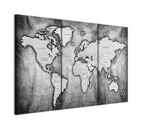 Prints on Canvas - Canvas Wall Art World Map 120x80 cm/48"x32" 3 pieces - Non-woven Canvas Prints Image Framed Artwork Painting Picture Photo Home Decoration - Continents Map Grey k-A-0067-b-d