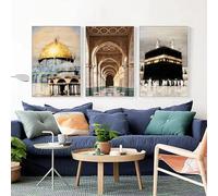 Prints on Canvas Islamic Calligraphy Wall Art Sacred Mosque Canvas Painting Spiritual Home Decor for Living Room Posters 30x40cm-3Pcs Frameless