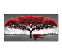 Prints on Canvas Modern Red Tree and Chair Landscape Posters and Prints Wall Art Pictures Living Room Wall Decoration 60x120cm Frameless