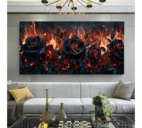 Prints On Canvas Painting Black Burning Roses Art Modern Wall Decor For Living Room Bedroom Flames Home Interior Decoration(55X110cm)