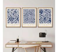 Prints on Canvas Painting Blue Floral Artwork, William Morris Poster Flower Wall Art for Living Room Office Home Decoration(50x70cm-3Pcs)