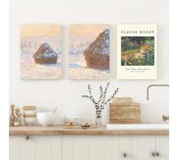 Prints on Canvas Painting Claude Monet's Haystacks: Snow Scene (1891) Triptych For Room Office Home interior Decoration(60x80cm-3Pcs)