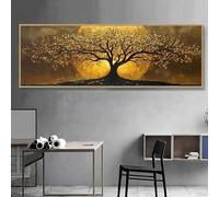 Prints On Canvas Painting Enchanting Moonlit Tree Wall Art Golden Full Moon Silhouette Landscape Odorless Fabric(70 x 210 cm)