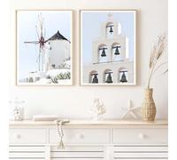 Prints On Canvas Painting Greek Island Greece Flowers Wall Art Architecture Bells Windmill For Room Office Home Decoration(70x100CM-2pcs/internal frame)